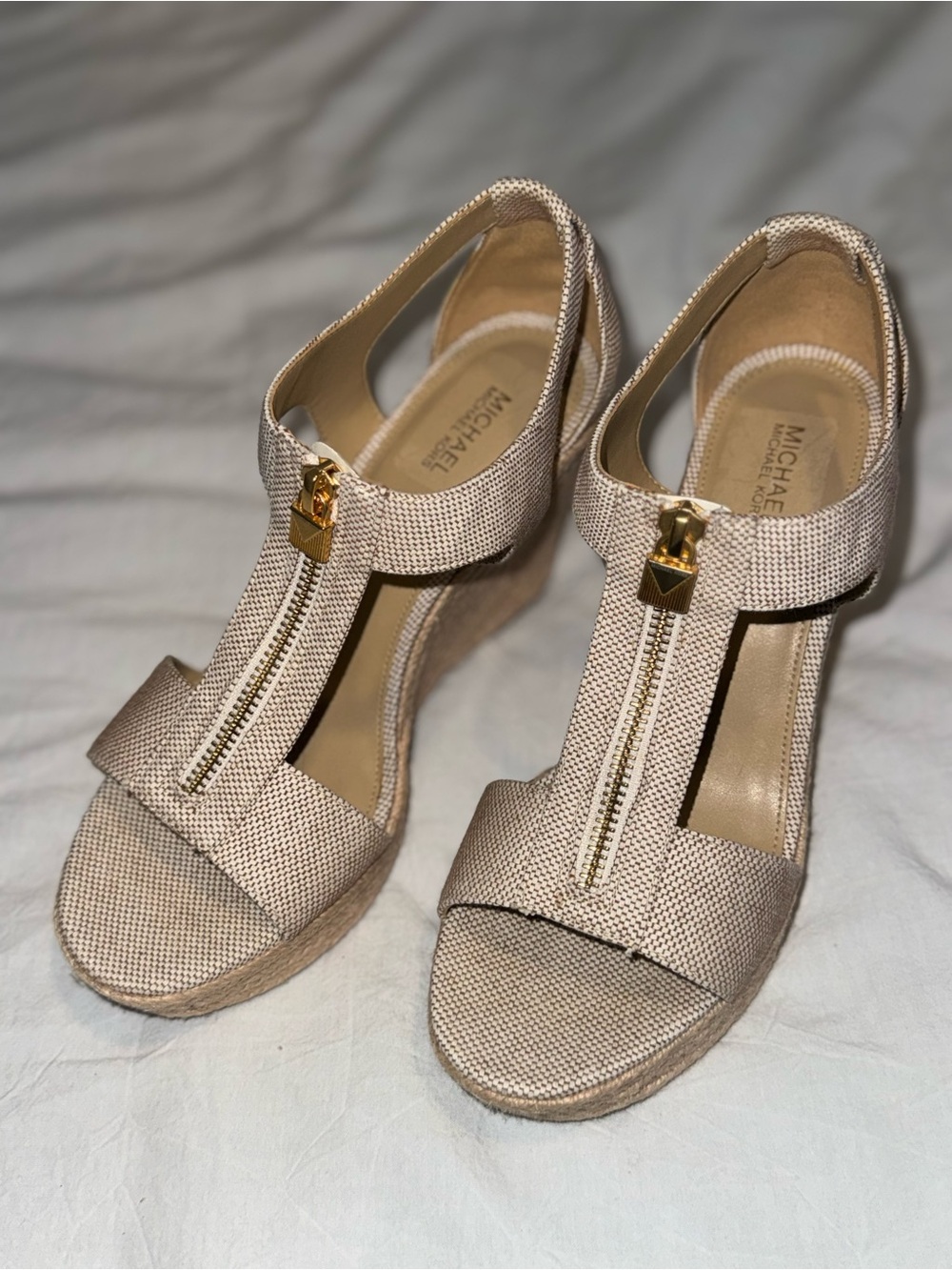 MICHAEL Michael Kors Cream T-Strap Wedge Sandals